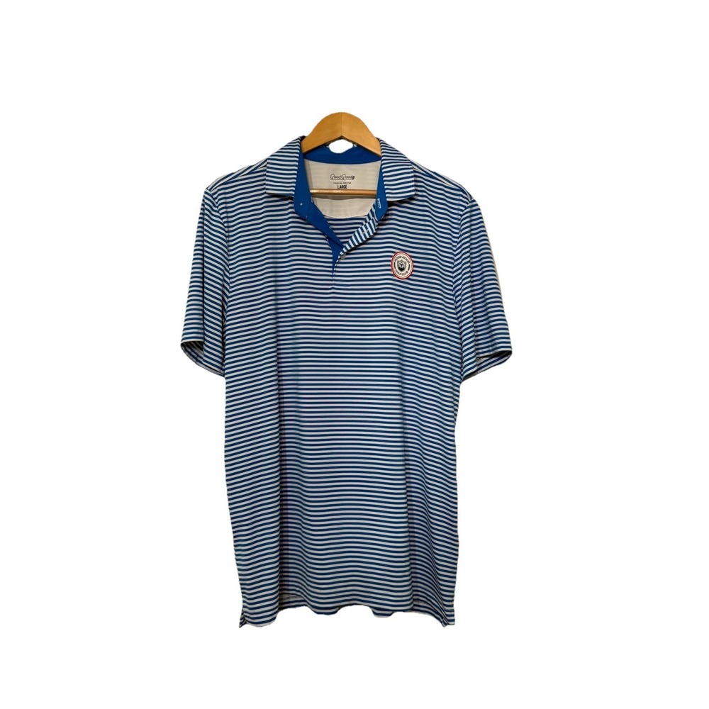 Good Good Golf Polo‎ Shirt Men's L  Blue White  Stripe Performance Stretch
